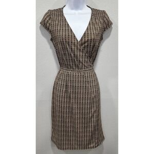 Ann Taylor Loft Dress Women's Size 2P Brown Multi & Color Belted Shift Wrap